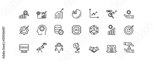 Set of icons for Business Analytics. Editable stroke. Vector illustration	