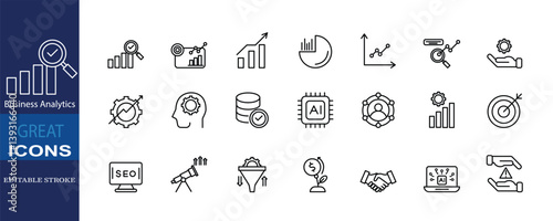 Set of icons for Business Analytics. Editable stroke. Vector illustration	
