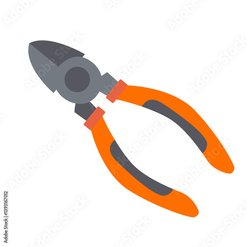 Diagonal pliers flat icon for cutting wires, electrical work, and general repairs.