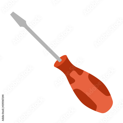 Flathead screwdriver, hand drawn flat vector illustration for construction and repair tasks.