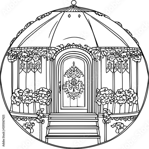 Yurt coloring book vector design, Yurt vector graphic