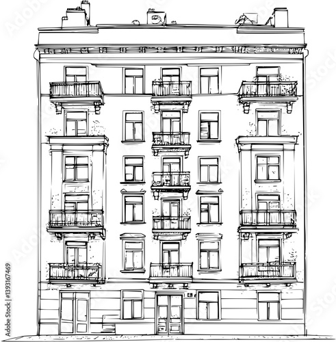 Apartment building coloring book vector design, Apartment building illustration art