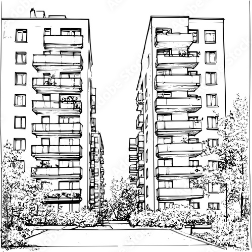 Apartment complex coloring book vector design, Apartment complex vector illustration