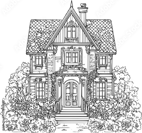 Boarding house coloring book vector design, Boarding house illustration art
