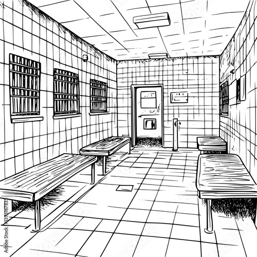 Detention center coloring book vector design, Detention center illustration art