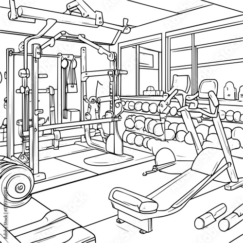 Gym coloring book vector design, Gym illustration art