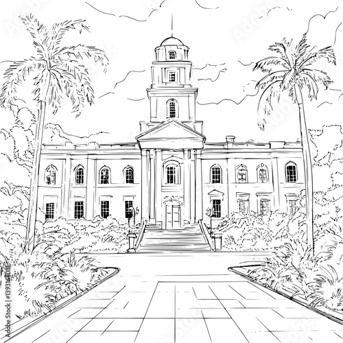 Government building coloring book vector design, Government building vector graphic