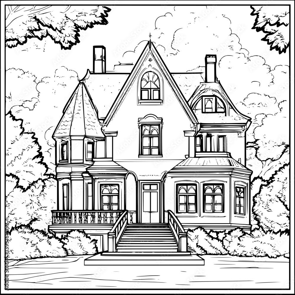 Fototapeta premium Mansion coloring book vector design, Mansion vector image