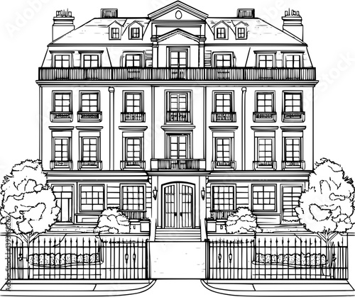 Hotel coloring book vector design, Hotel vector illustration