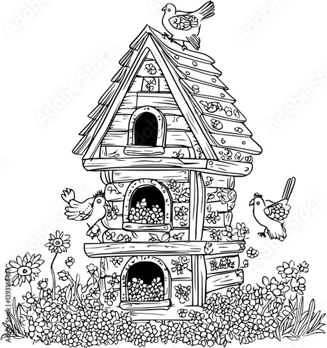 Poultry house coloring book vector design, Poultry house illustration art
