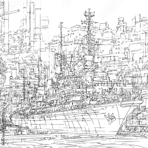 Shipyard coloring book vector design, Shipyard illustration art