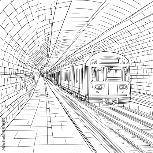 Subway station coloring book vector design, Subway station illustration art