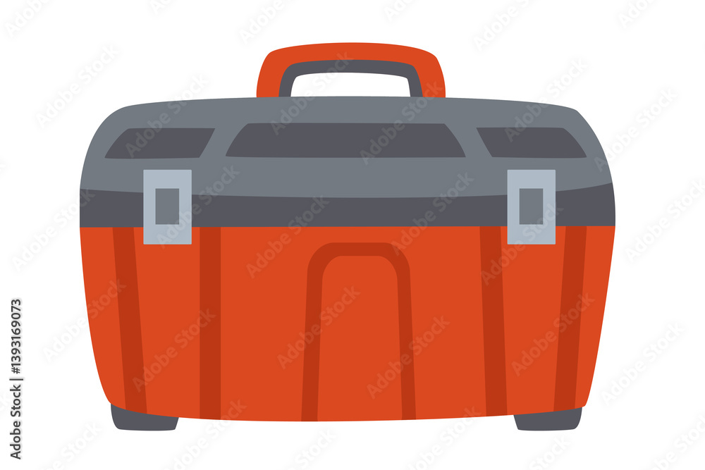 Red and gray toolbox with a handle and metal latches, hand drawn flat vector illustration Red and gray toolbox with a handle and metal latches, hand drawn flat vector illustration