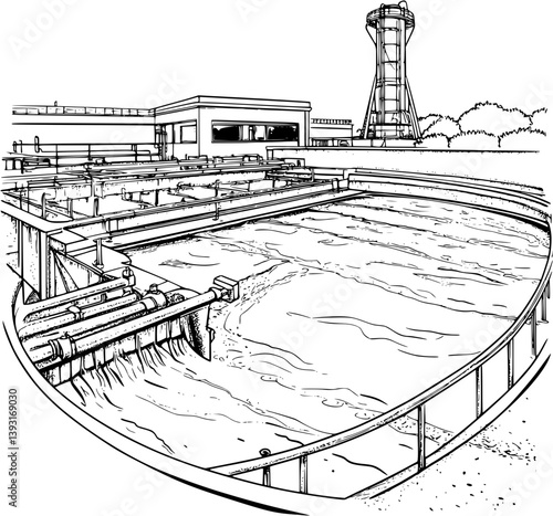Water treatment plant coloring book vector design, Water treatment plant illustration art