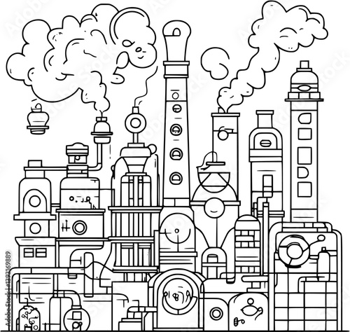 Chemical plant coloring book vector design, Chemical plant vector illustration