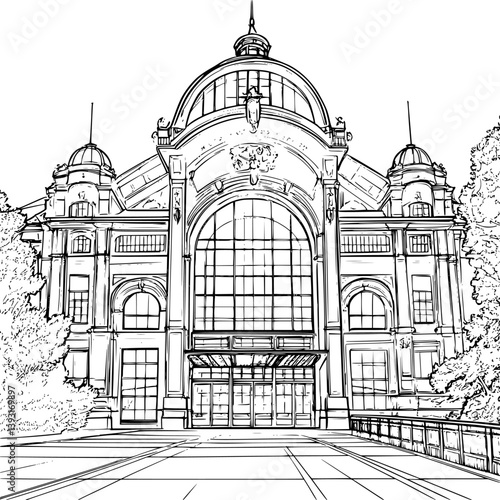 Convention center coloring book vector design, Convention center vector illustration