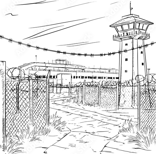 Correctional facility coloring book vector design, Correctional facility vector image