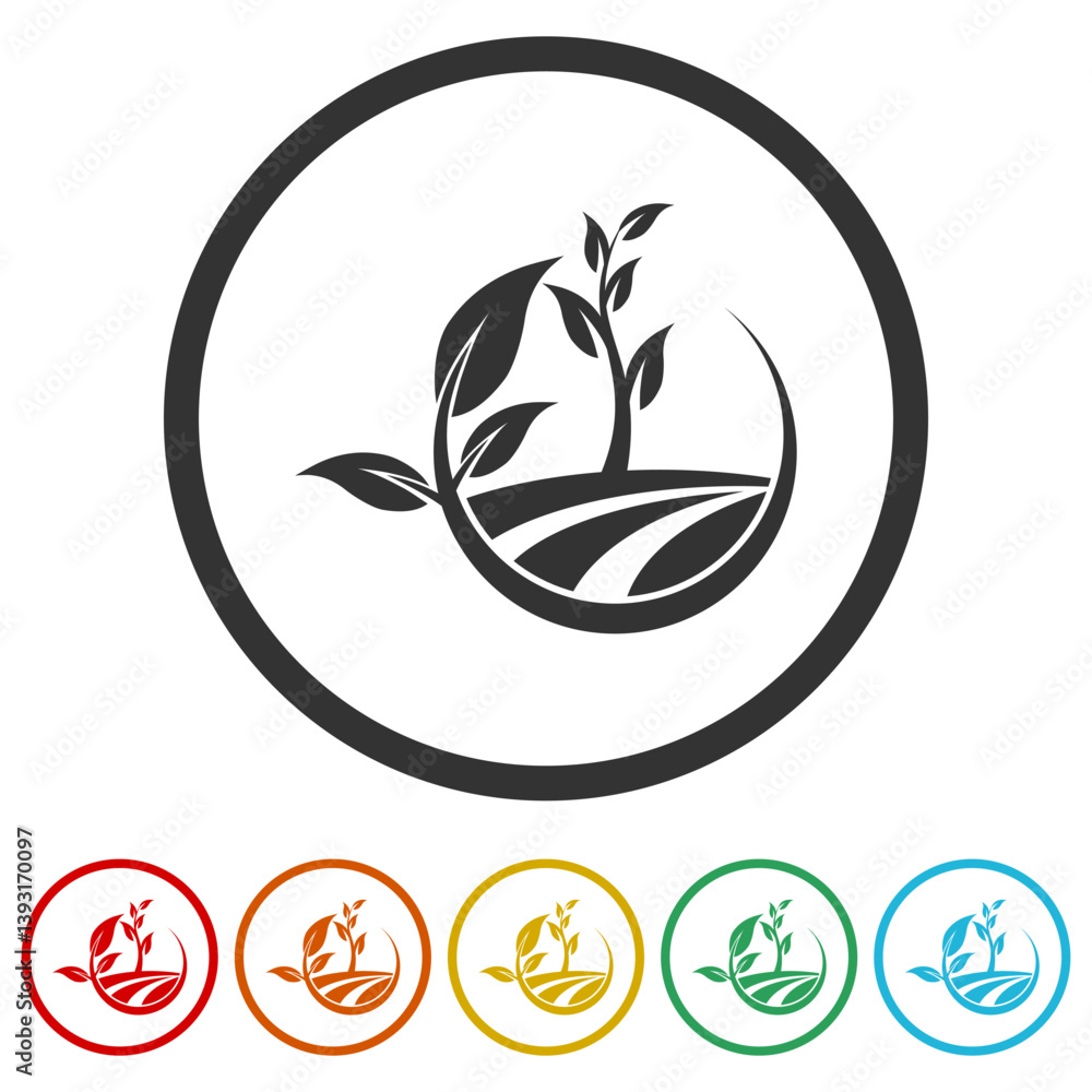Agriculture logo. Set icons in color circle buttons Agriculture logo. Set icons in color circle buttons
