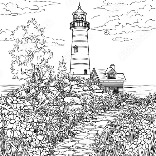 Lighthouse coloring book vector design, Lighthouse vector illustration