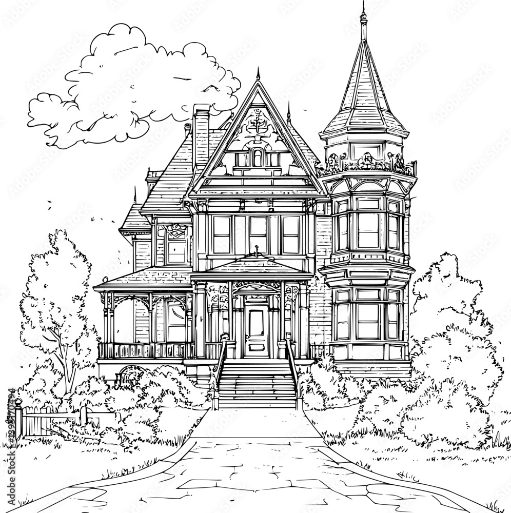 Obraz premium Residential institution coloring book vector design, Residential institution vector image
