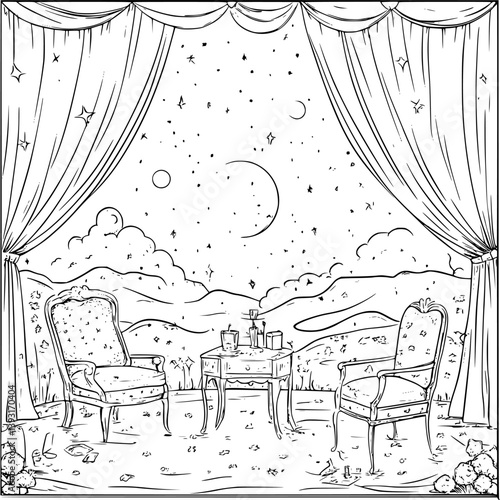 Night club coloring book vector design, Night club vector graphic