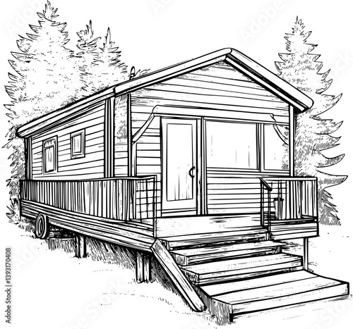 Mobile home coloring book vector design, Mobile home vector illustration