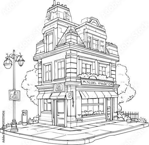 Police station coloring book vector design, Police station vector image