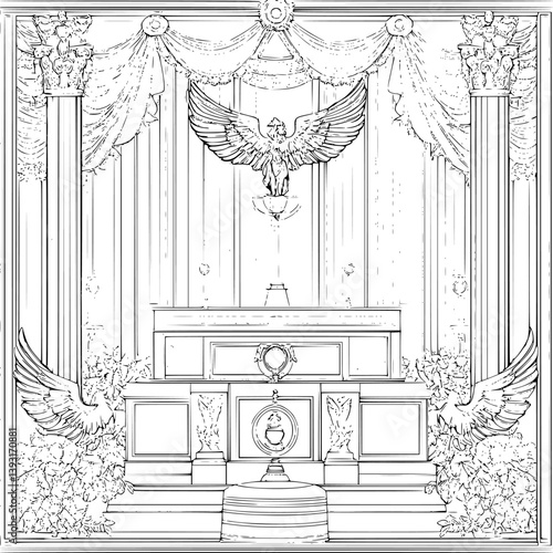 Tribunal coloring book vector design, Tribunal illustration art