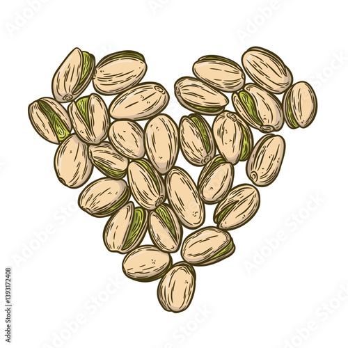 Pistachios in engraving style