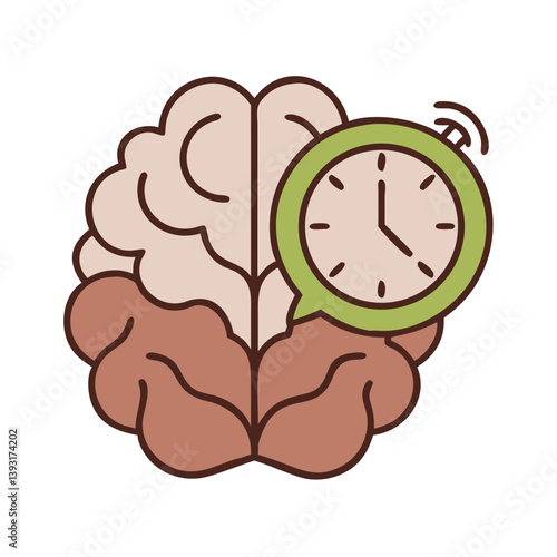 Vector icon combining a brain and clock representing intellectual work, time management, or thinking process.