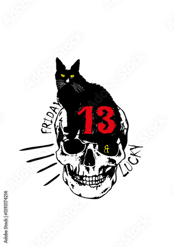 tete de mort tattoo chat noir numero 13 crane friday lucky citation