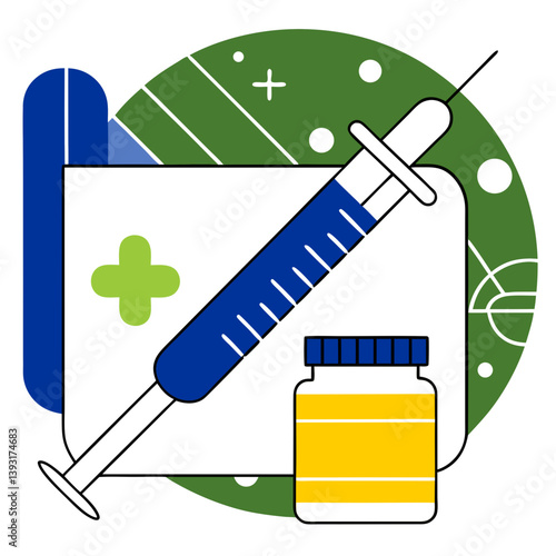 Vector line icon of a medical syringe in flat style representing medicine, treatment, or vaccination.