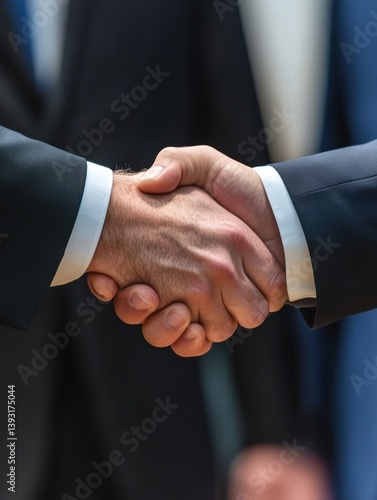 Obraz na płótnie Close-up of two political figures engaging in a firm handshake to signify diplomacy and tension resolution during a high-stakes meeting w salonie