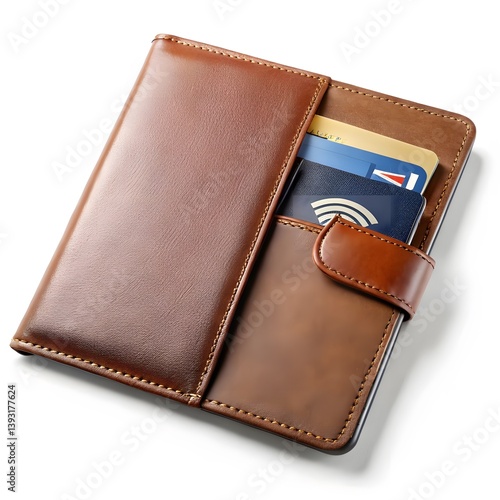 Brown Leather Wallet with Cards and Passport