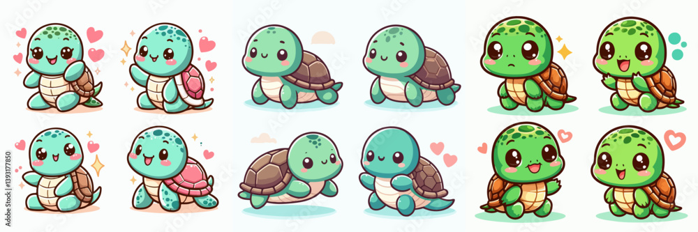 Obraz premium cute cartoon vector collection of turtles