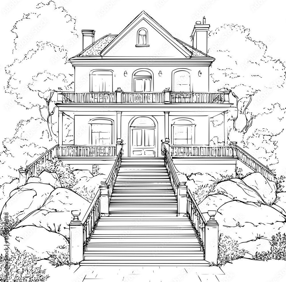 Obraz premium Auction house coloring book vector design, Auction house illustration art