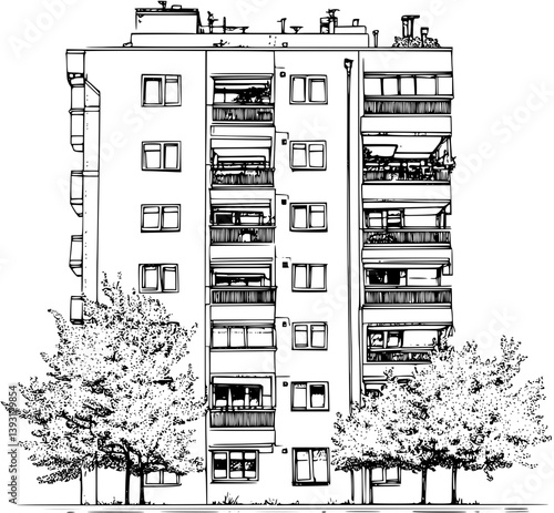 Apartment complex coloring book vector design, Apartment complex vector image