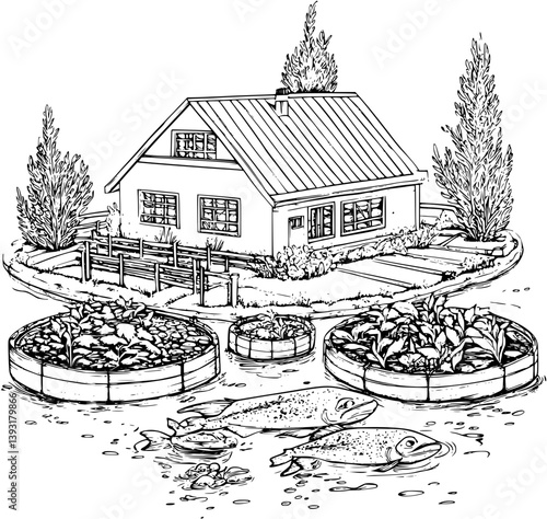 Aquaculture facility coloring book vector design, Aquaculture facility illustration art