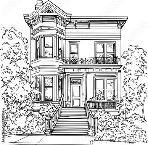 Boarding house coloring book vector design, Boarding house vector illustration