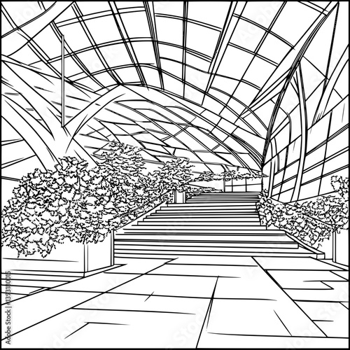 Convention center coloring book vector design, Convention center illustration art