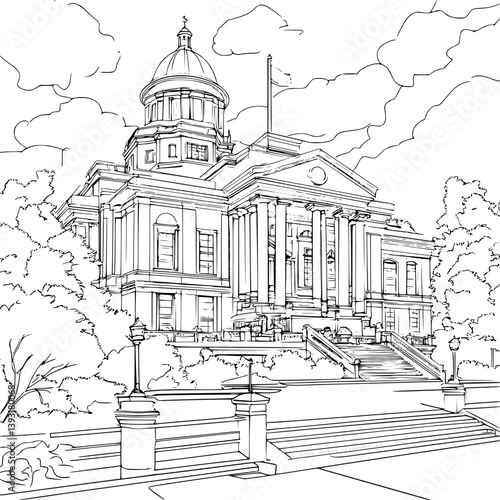 Courthouse coloring book vector design, Courthouse illustration art