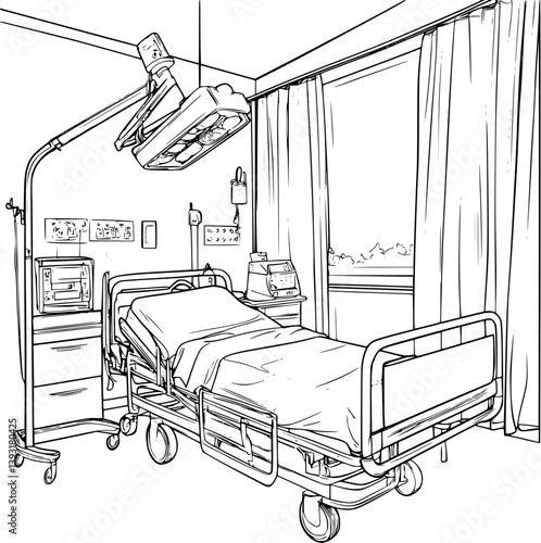 Hospital coloring book vector design, Hospital illustration art