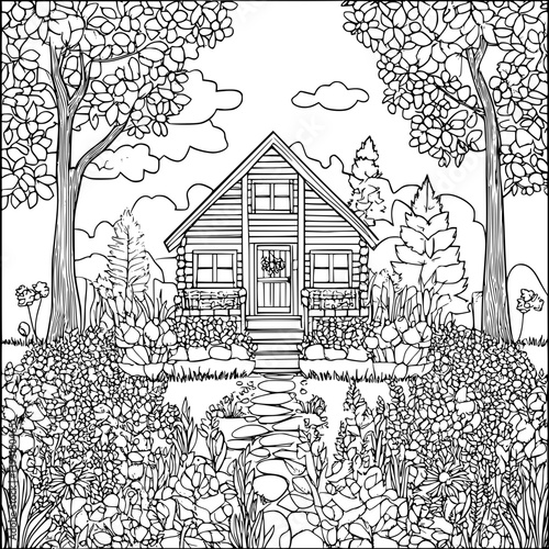 Log cabin coloring book vector design, Log cabin vector graphic