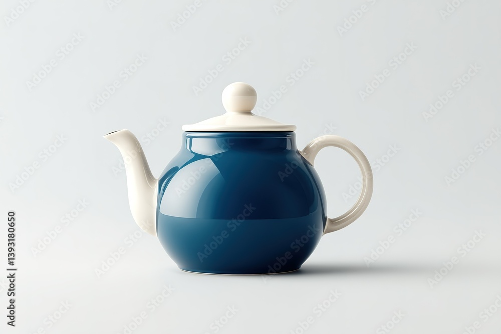 Elegant blue teapot resting on a soft surface with a minimalist background showcasing its design and color Elegant blue teapot resting on a soft surface with a minimalist background showcasing its design and color