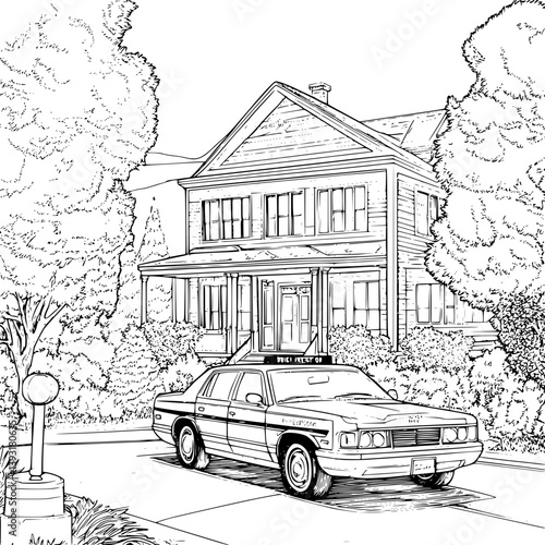 Police station coloring book vector design, Police station vector illustration