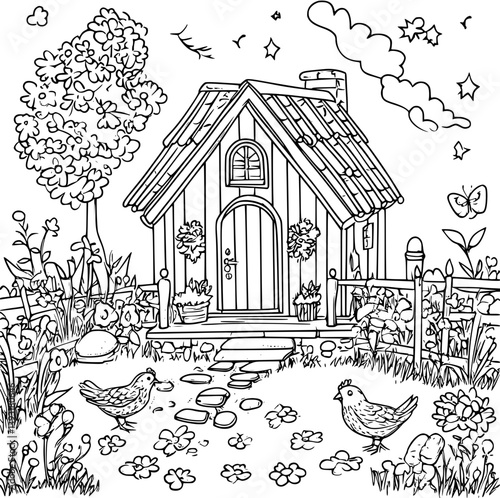 Poultry house coloring book vector design, Poultry house vector illustration