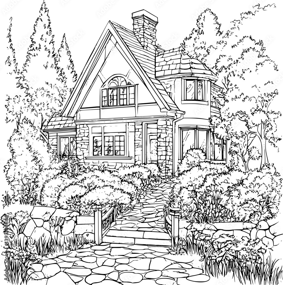 Obraz premium Retirement home coloring book vector design, Retirement home vector illustration