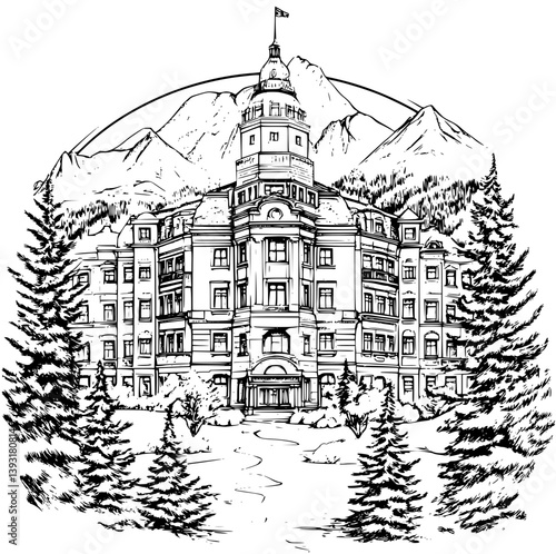 Sanatorium coloring book vector design, Sanatorium vector illustration
