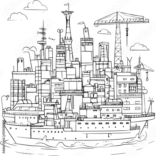 Shipyard coloring book vector design, Shipyard vector illustration