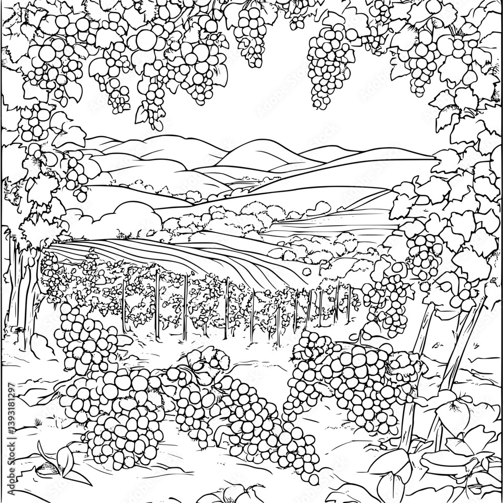 Fototapeta premium Vineyard coloring book vector design, Vineyard vector graphic